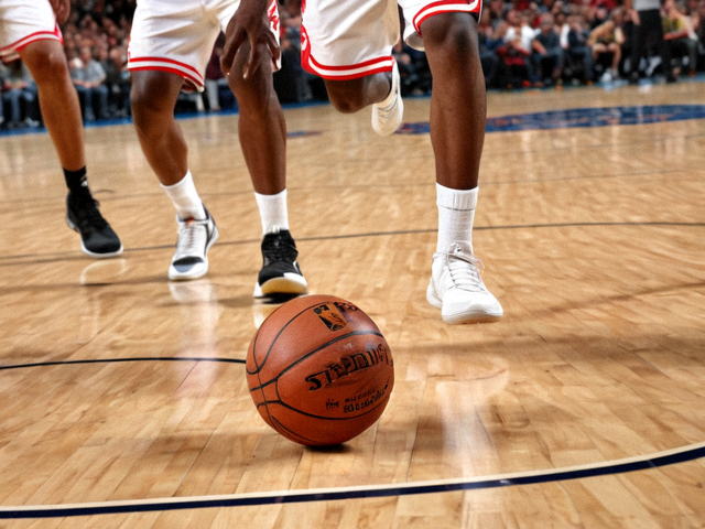 NBA 篮球比赛第四节关键回合，球员持球突破防守